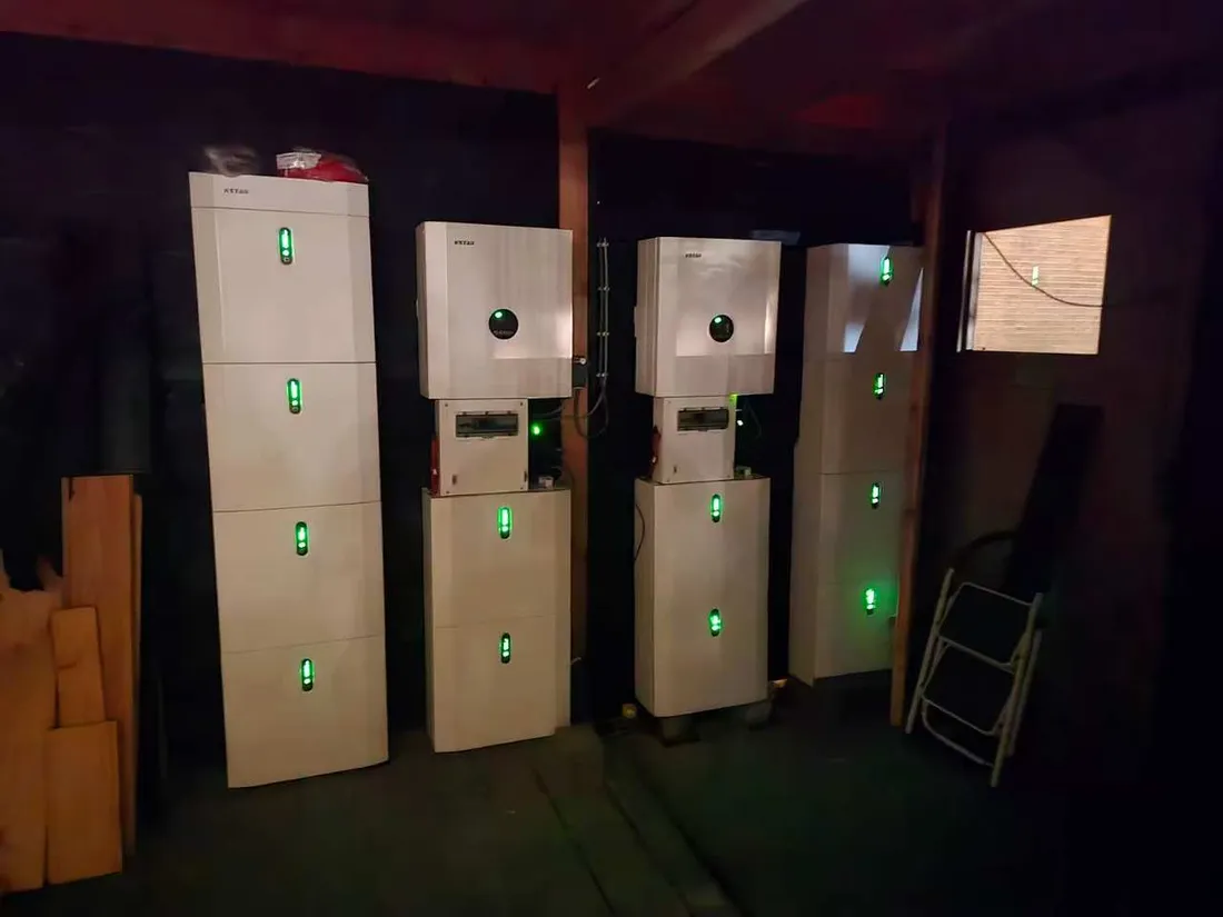 Batterijsystemen in bedrijf, met statusindicatie per module